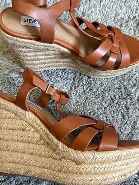 Steve Madden Cognac Braided Espadrille Wedge Sandals YSL Style